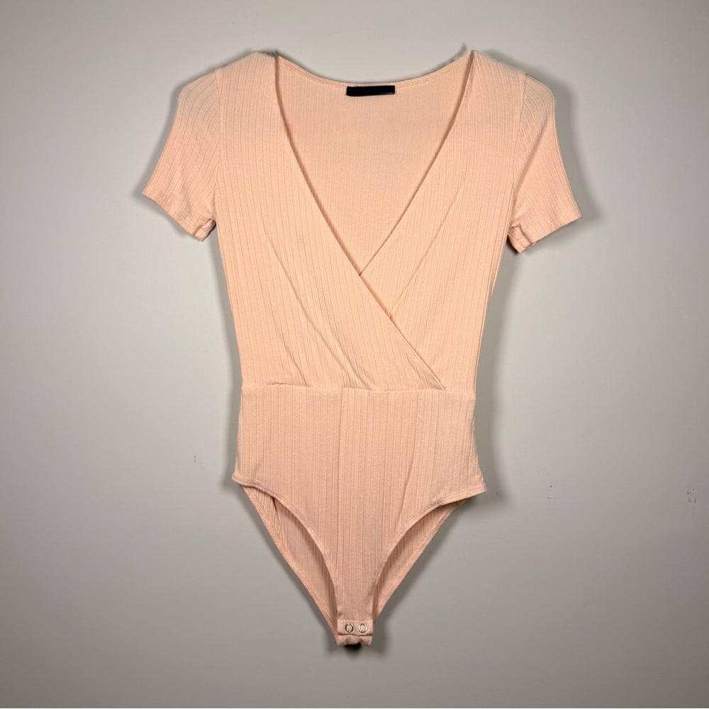 Coral Ribbed V-Neck T-Shirt Bodysuit